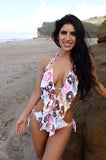 Women's One piece swimsuit low cut bathing suit Donut print sexy monokini