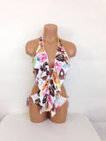 Women's One piece swimsuit low cut bathing suit Donut print sexy monokini