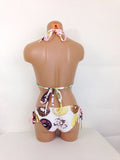 Women's One piece swimsuit low cut bathing suit Donut print sexy monokini